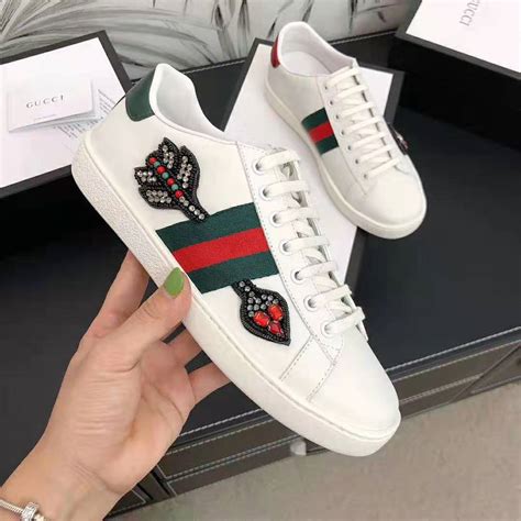 Gucci White Embroidered Arrow Ace Sneakers 